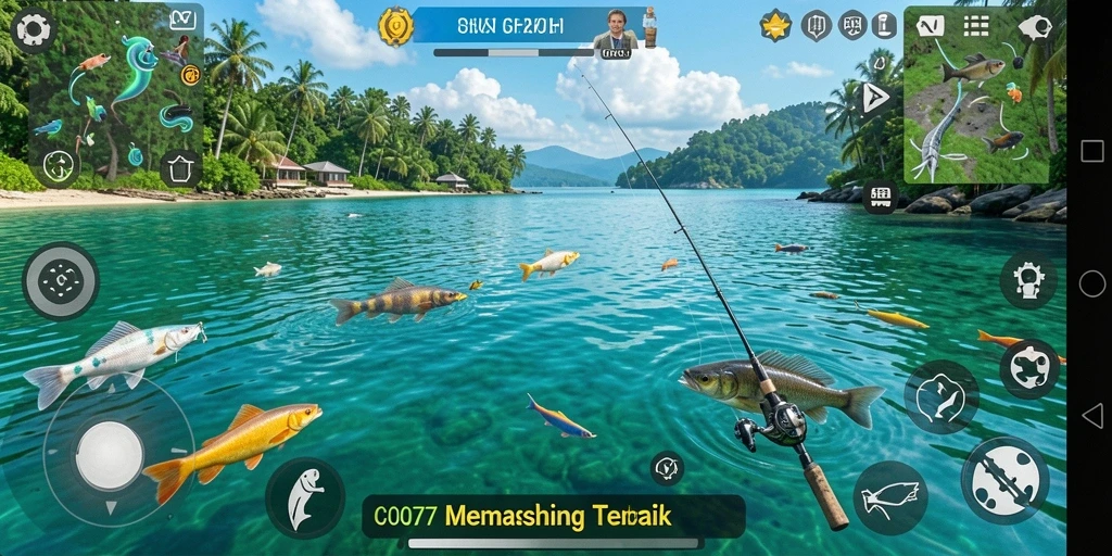 Gameplay seru C0077 dengan aktivitas memancing yang mendebarkan.