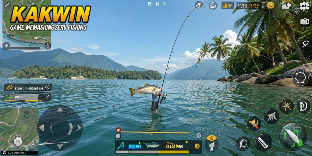 Screenshot utama KAKWIN yang menunjukkan gameplay memancing yang realistis.