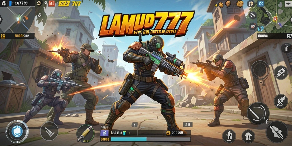 Tangkapan layar LAMPU777 menampilkan aksi intens di arena Battle Royale.