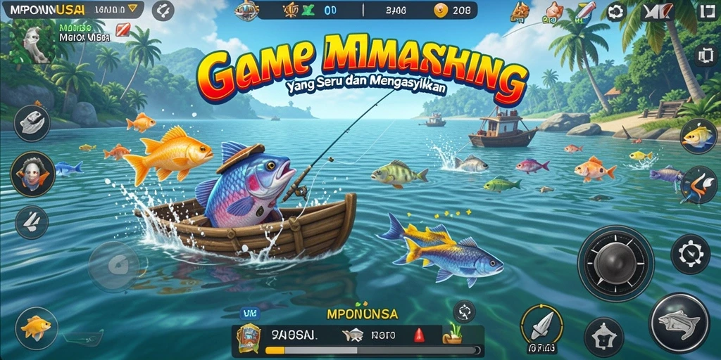 Screenshot gameplay MPONUSA dengan aksi memancing yang seru.