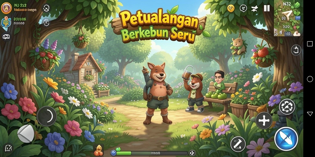Tangkapan layar N32 menampilkan gameplay seru bertani dan mengelola lahan.
