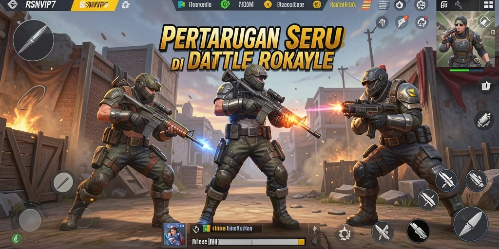 Tangkapan layar menampilkan pertempuran intens di <strong>RSNVIP7</strong> dengan gameplay Battle Royale yang menarik.