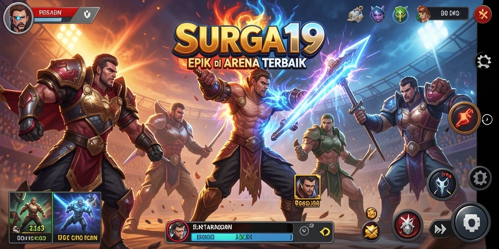 Tampilan pertarungan seru di SURGA19 dengan karakter unik dan animasi memukau.